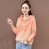 Women's Red Hooded Sweatshirt with Embroidered Letters - Korean Style Casual Petite Short Top for Spring and Autumn