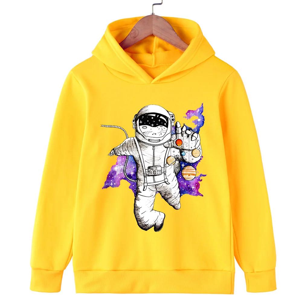 Creative astronaut pattern printed children's autumn college style fleece hooded sports hoodie