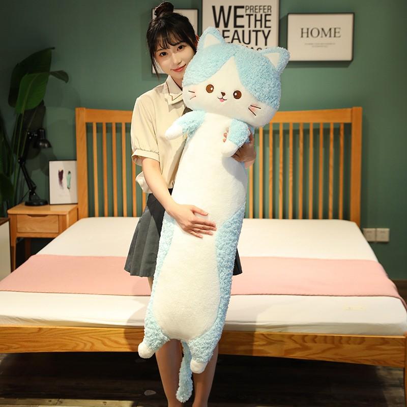Kawaii Soft Long Cat Sleeping Office Pillow Plush Toys Stuffed Back Sofa Cushion Home Decor Christmas Gift Doll For Kids Girls