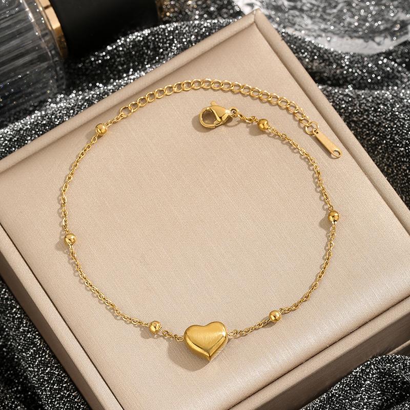 Stainless Steel Gold Color Heart Love Chain Necklace Bracelets Earrings For Women Girl   Non-Fading Jewelry Set
