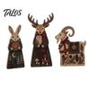 Winter Wonderland Party Decorations Wooden Christmas Tabletop Decor, Rustic Reindeer Animal Figurines, Farmhouse Style Plaid Fabric Bow Holiday