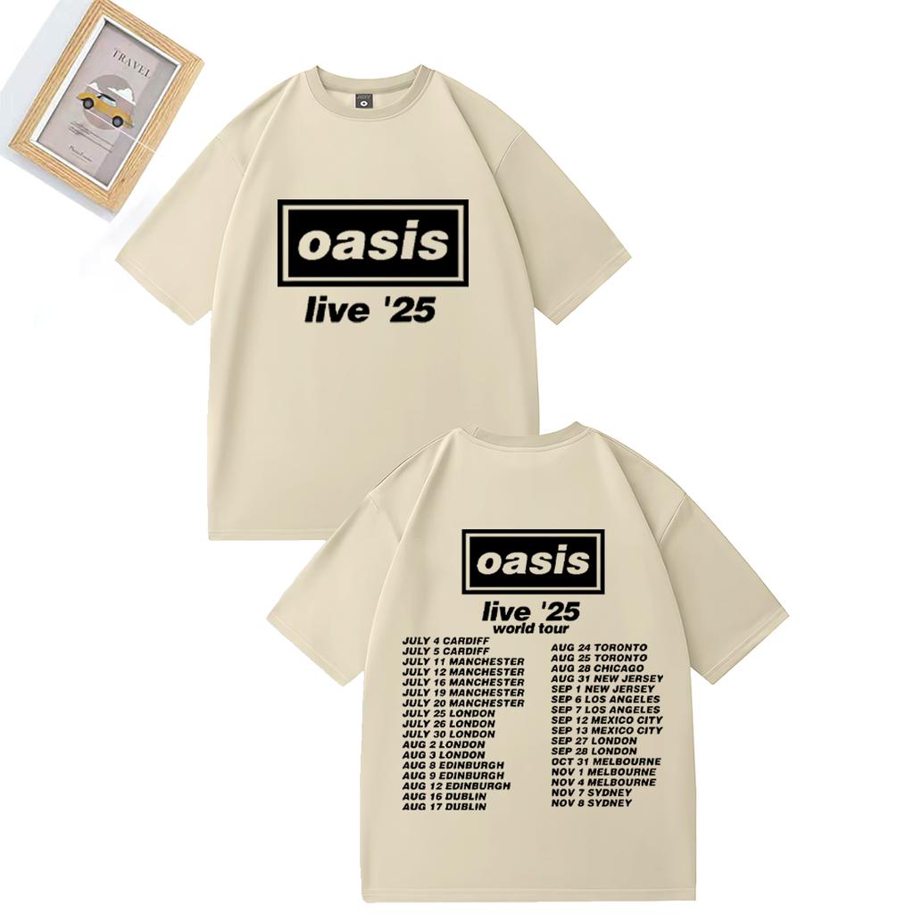 2025 Summer British Rock Band OOasis Live 25 Tour Graphics 100 Pure Cotton Printed Tshirt Men Hip Hop Streetwear Short Sleeve