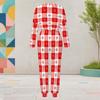 Women Plus Size Round Neck Long Sleeve Red White Plaid Printed Pocketed Cuffed Top Cuffed Pants Two Piece Set