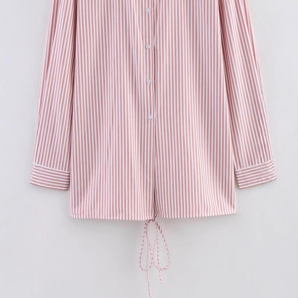 2025 Spring Women's European & American Style Long Sleeve Striped Shirt with Turn-Down Collar
