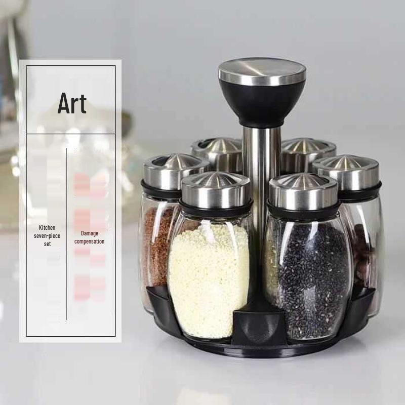 Rotating Glass Spice Jar Set - Creative Kitchen Seasoning and Condiment Organizer