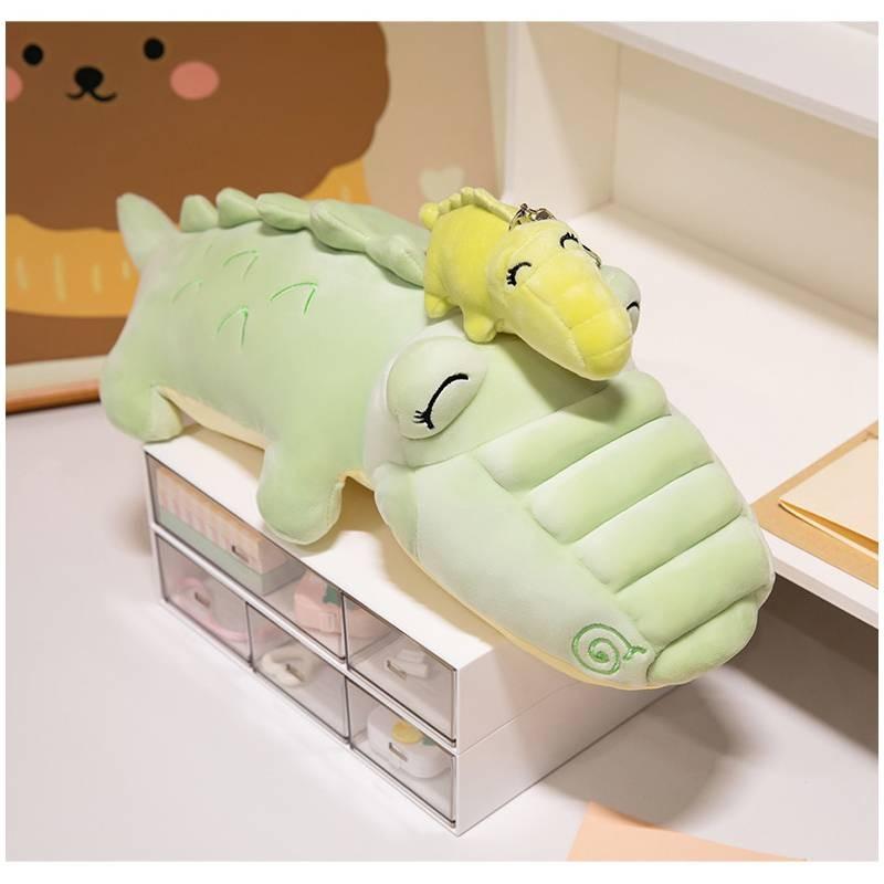 Adorável Almofada de Pelúcia Jacaré Mãe e Bebê com Pelúcia Curta Macia para Crianças