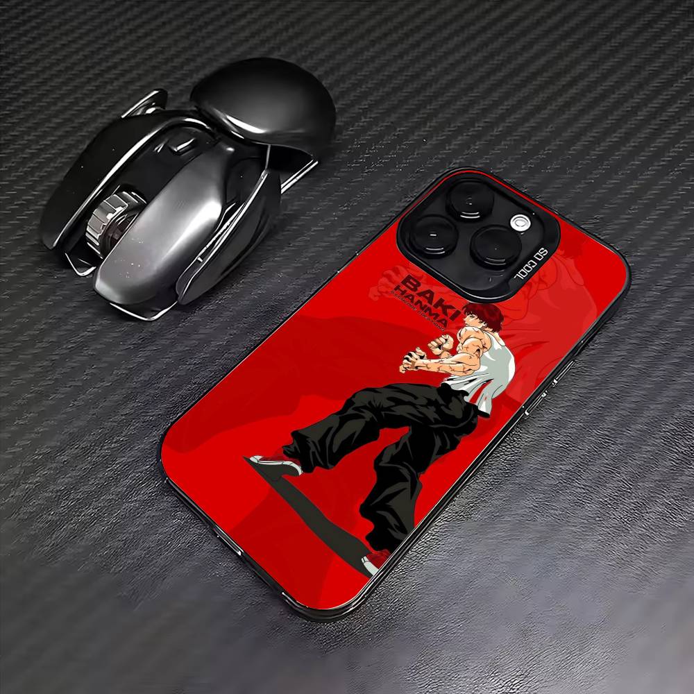 Anime B-Baki Hanma Phone Case For iPhone17,16,15,14,13,12,11 Plus,Pro Max Colored Silver Plated Inside Cover