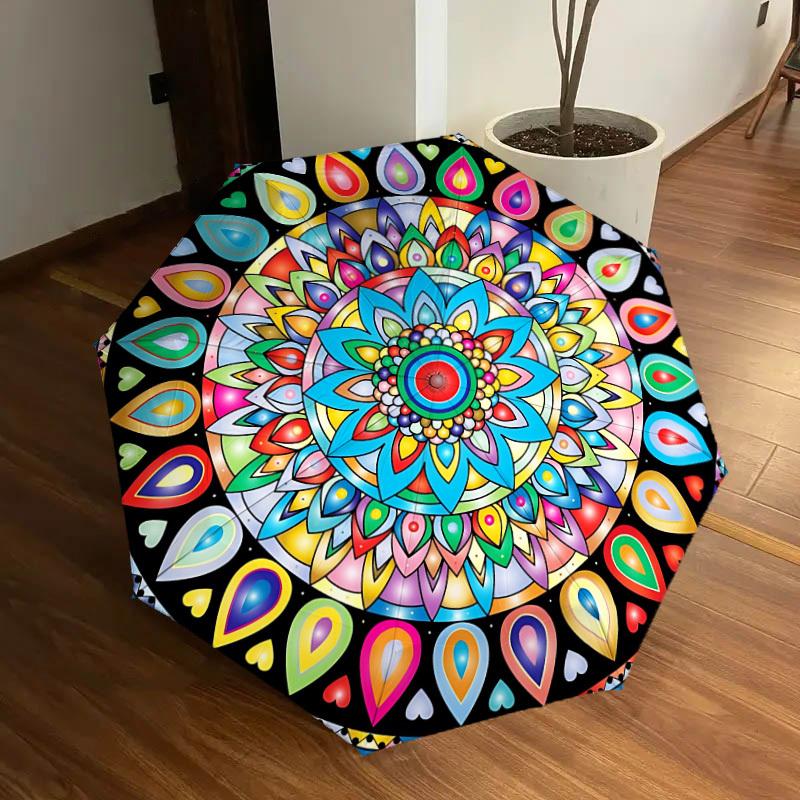 

1pc Mandala Art Automatic Umbrella Durable Iron Frame & Plastic Handle, Gift for Men & Women, Sturdy Construction yy250905143