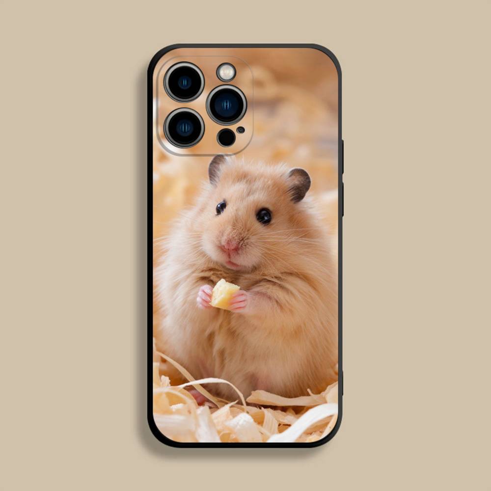 Cute Animal Hamster Phone Case For iPhone 17,16,15,14,13,12,Pro,Max,Plus,E,SE4,Air,Mini Black Soft Cover