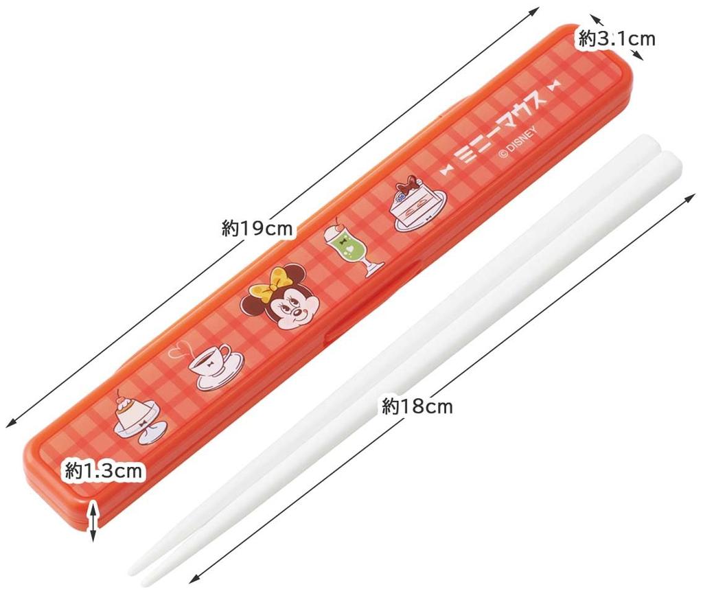 Skater Chopsticks and Chopstick Case Disney Minnie Cafe Retro Adult Made in Set, Mouse, Design, 18cm, Antibacterial, Size, Japan, ABC3AG-A