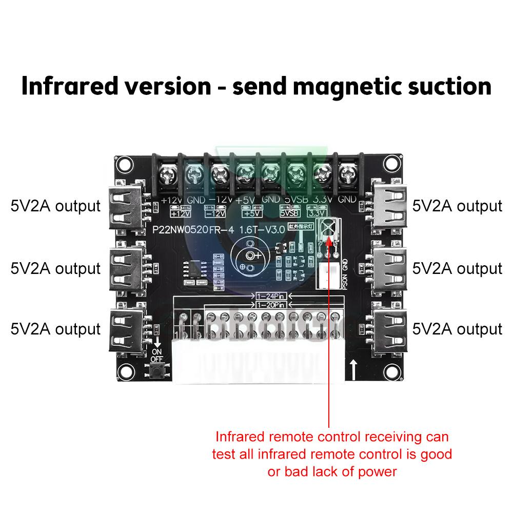 20/24 Pins ATX Power Supply Breakout Board Module Adapter Connector Support +12V/-12v/+5V/5VSB/+3.3V With Infrared Function