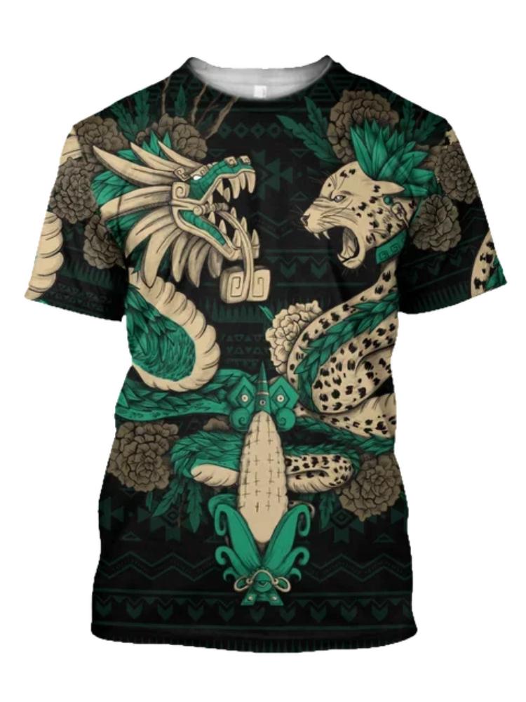 Summer Trend Harajuku 3D Printed Top Mexico Aztec Men's Casual T-shirt Street Fashion Classic Vintage O Neck Loose