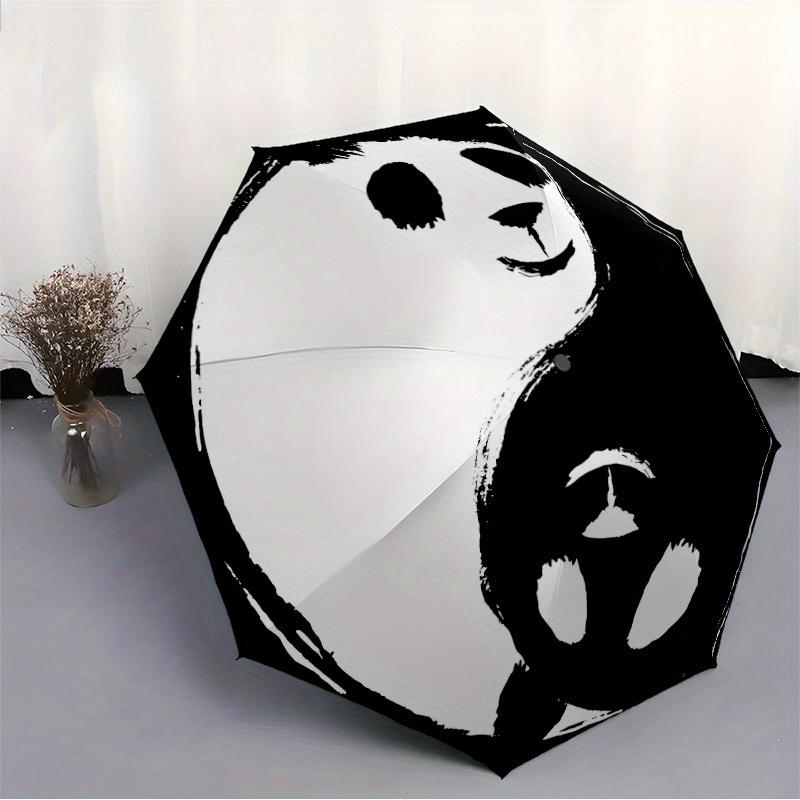 1 Stück Panda YinYang Auto Öffnen/Schließen, Ganzjahres-Tragbarer Faltregenschirm für Damen & Herren, Reisen, Alltag, Formelle Anlässe - Kompakter Luxus-Sonnenschirm, Aus