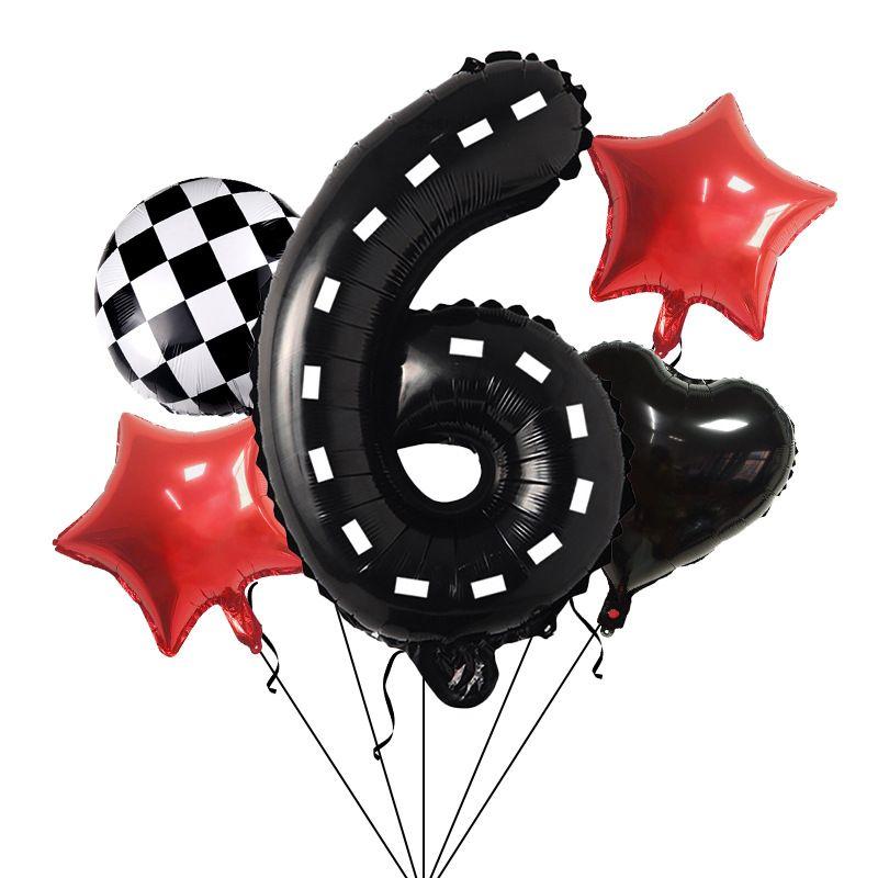 Racing Theme Digital Black Aluminum Film Balloons Birthday Set for Children, Red Star Set