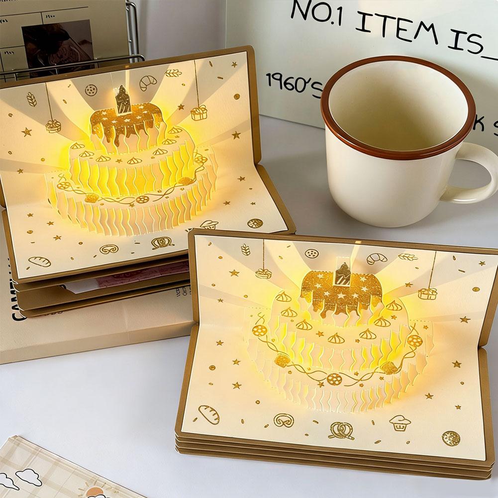 Traditional Foldable 3D HongBao Birthday Greeting Card DIY Packing Birthday Cake Money Bag Warm Best Wishes for Celebration