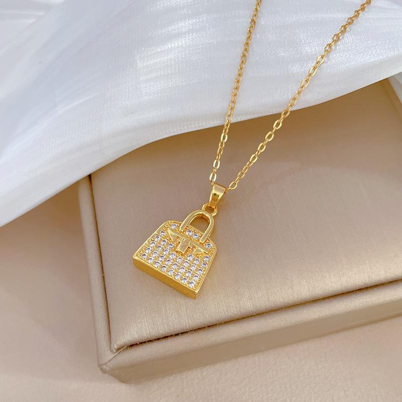 Zircon Bag Light Luxury Temperament Gorgeous Full Diamond Necklace Female Versatile Collarbone Chain Titanium Steel Chain