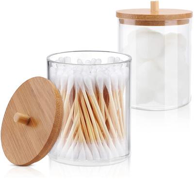 Makeup Cotton Pads Swab Storage Bin Case Cosmetics Organizer Box with Bamboo Cover for Women Makeup Holder Supplies
