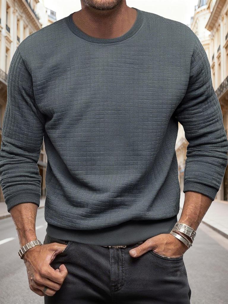 Męska bluza w kratę o dopasowanym kroju – Okrągły dekolt, Długi rękaw, Jednolity kolor – Kolekcja Jesień/Zima