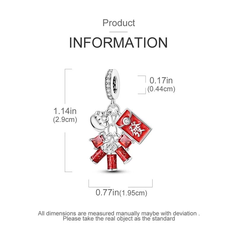 Charm-Perlen Anhänger Plata Rot Neujahr Glücklicher Knallkörper Anhänger Kompatibel Mit Authentischen Armbändern Charm-Perlen Anhänger Ideal Für Damen Schmuck D