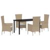 Ensemble de repas 5 pièces avec coussins en rattan poly beige 3379459