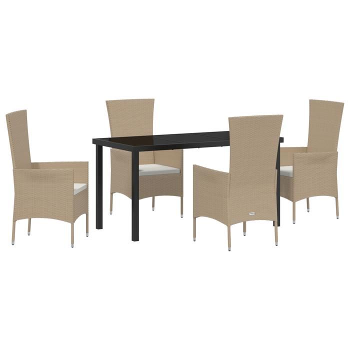 Ensemble de repas 5 pièces avec coussins en rattan poly beige 3379459