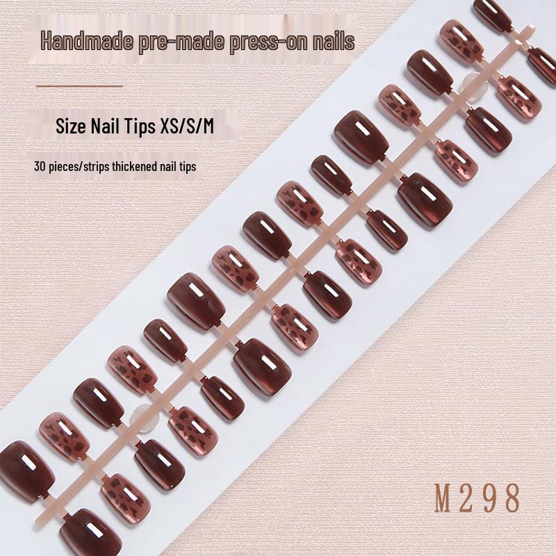 

High-End Short Leopard Print Cat Eye Handmade Wearable Nail Tips