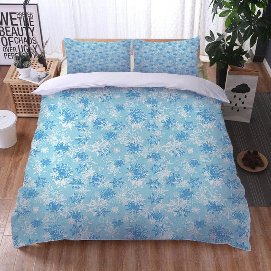 Queen Bedding Collection 3D Snowflake Print HighGrade Microfiber Comforter Bed Collection 3 Pieces Quilt Cover King Size Duvet Cover Collection