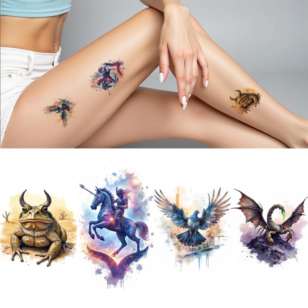 28pcs Temporary Tattoo Dragon Watercolor Unicorn Spider Waterproof Long-lasting Body Stickers Owl For Chest Shoulders Arms