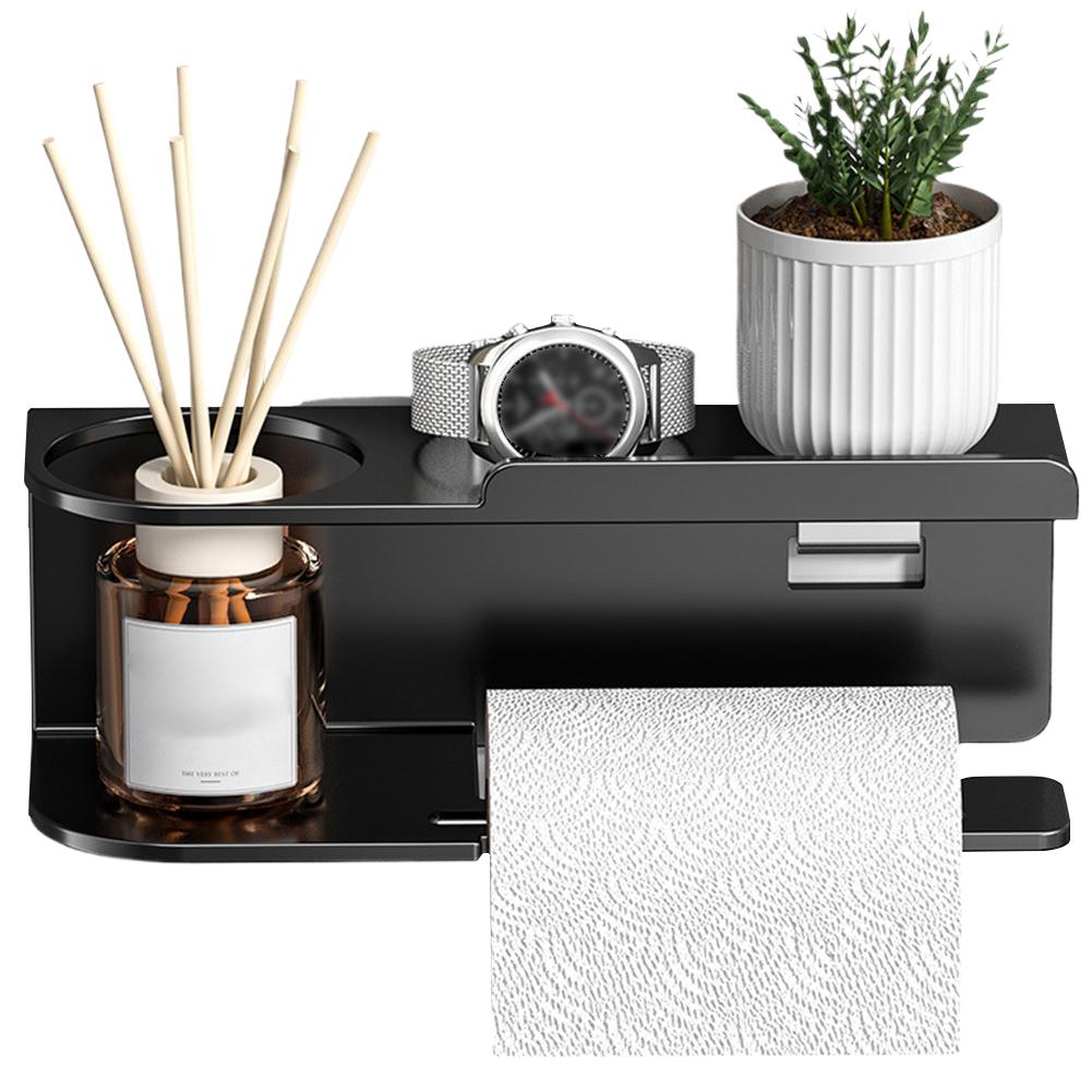 Toilet Paper Holder Wall Mounted Paper Towel Stand Punch-Free Metal Paper Holder Rack Multifunctional for Bathroom Washroom