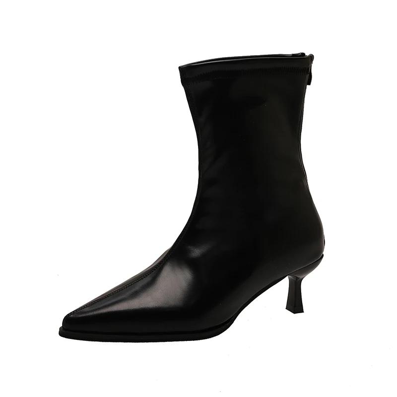 Ankle Thin Heels Modern Boots Winter Round Toe Shoes Female 2024 High Quality Mid Heel Solid Sewing Concise Women's Boots