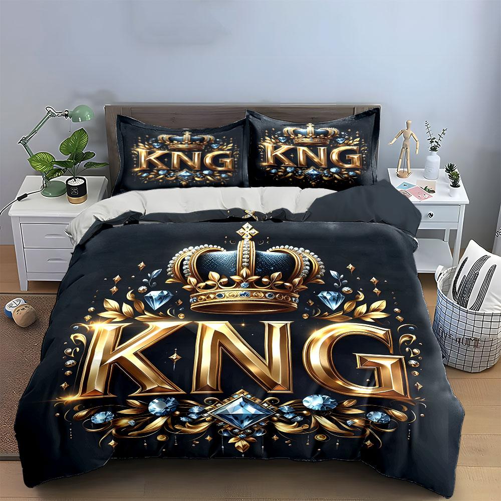 Royal Crown Decor Set Soft Comfortable Duvet Cover Bedding Set Included 1*Duvet Cover & 2*Pillowcases, Gift