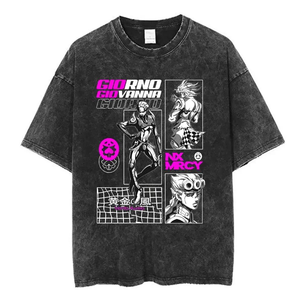 Anime Jojo Bizarre Adventure Washed Tshirt Steel Ball Run Diego Brando Unisexga Tshirts Unisex Unisex Cotton Casual Oversized T Shirt