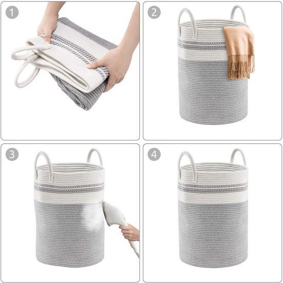 Dirty Clothes Storage Bag Cotton Rope Braided Laundry Basket Foldable Large Capacity