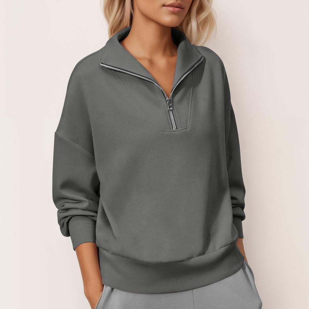 Damen Quarter-Zip Pullover Sweatshirt Lockerer Schnitt Lässig Einfach Langarm Leichtes Oberteil für den Alltag