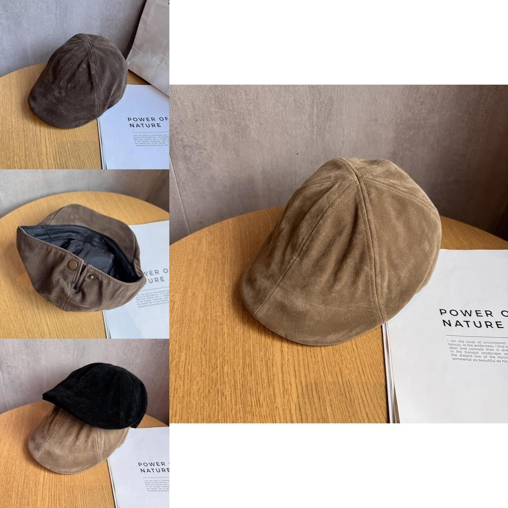 Simple Solid Color Suede Casual Beret For Fall Winter Sun Protection Women