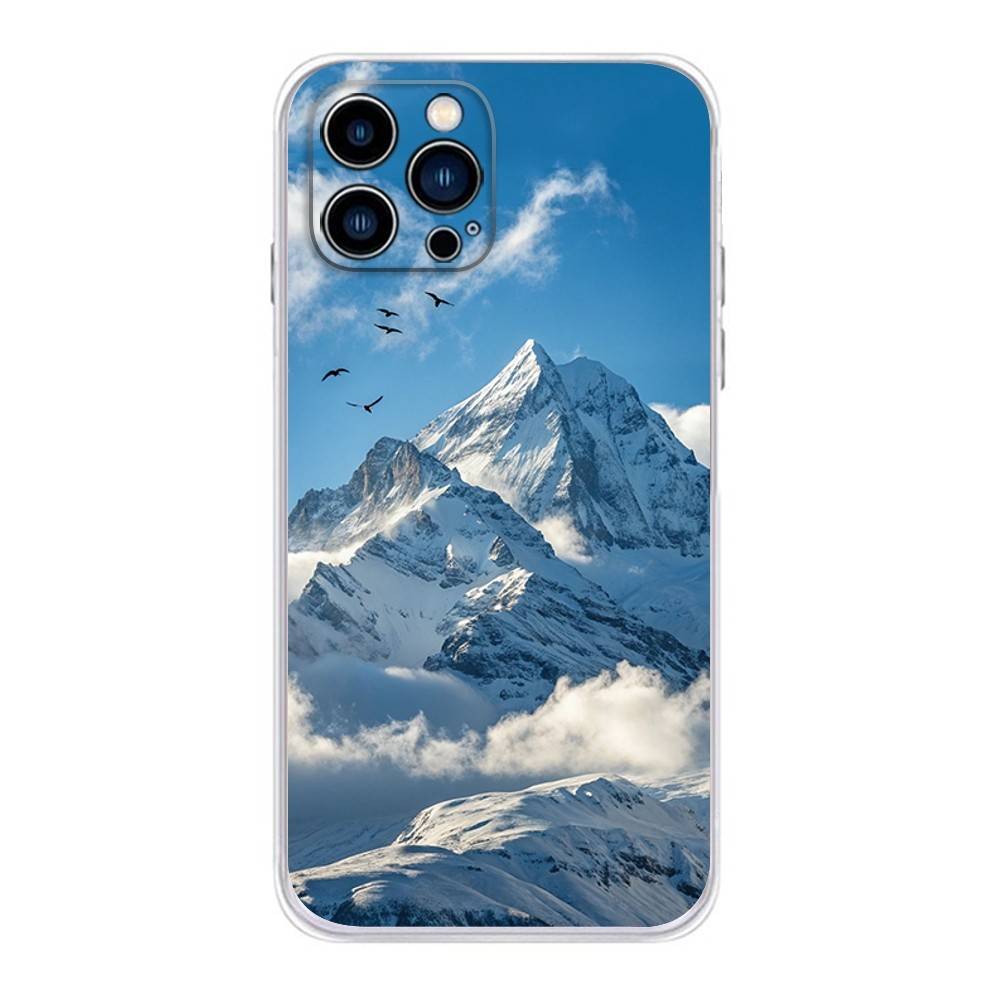 Natural Scenery Snow Mountain Phone Case for iPhone 16,15,14,13,12,11Pro,Max,17,Air,E,Mini Fingerprint Anti-Shock Rear Cover TPU