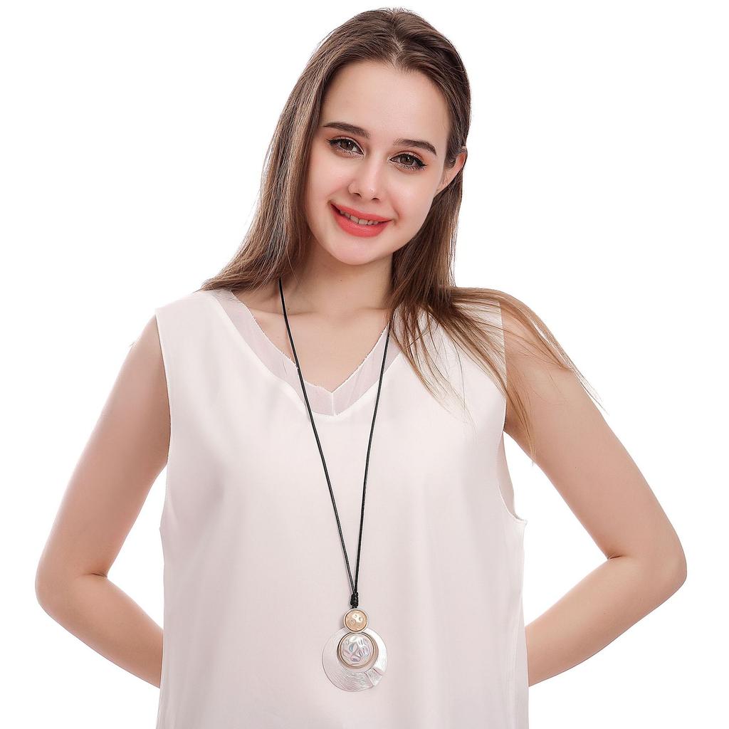 Accessories Popular Geometric Pearl Alloy Necklace Women'S Long Wax Rope Two-Color Sweater Chain