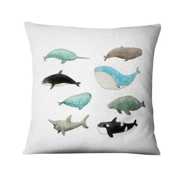 Nordic Ocean Cushion Decoration Pillow Cartoon Whale Print Pillowcase Home Decoration Sofa Pillow Home Pillow Decoration
