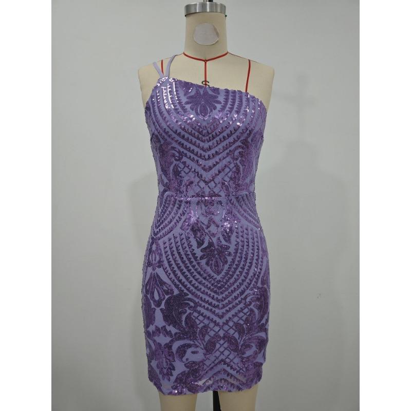 Women Sexy Sequin Spaghetti Strap Slim Fit Bodycon Short Party Dress