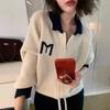 IHUASU Autumn and Winter Casual Knitted Wool Cardigan Jacket Women's Casual POLO Neck Zip Cashmere Jumper