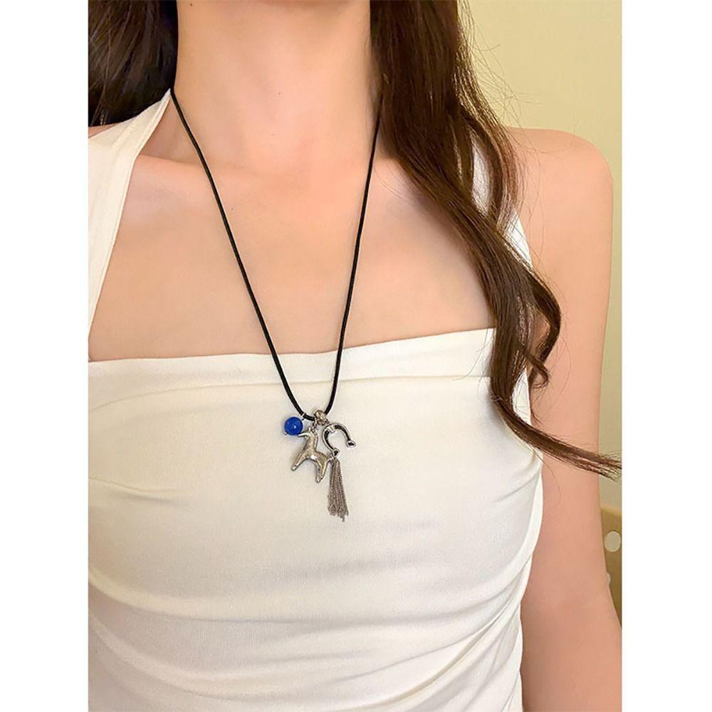 Pony-shaped Tassel Beads Necklaces Multi Tassel Cartoon Horse Necklaces  Female Accessories