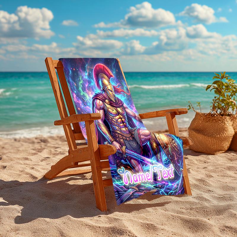 1PC Custom Name "Gladiator's Cosmic Battle" Beach Towel Highly Absorbent And Sand-Resistant Towel for Swimming, Pool, Yoga, And Travel Lightweight