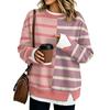 Trendy Women's Casual Loose Fit Long Sleeve Two Piece Striped Sweatshirt Pullover Top