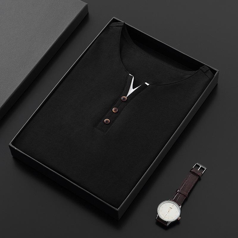 Men's Slim-Fit Cotton V-Neck T-Shirt - Short-Sleeved, 2025 Summer Trend, Korean Style Casual Top