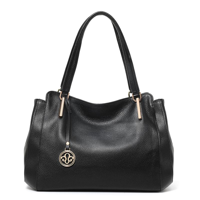Aidrani Genuine leather women's tote bag, solid color, large capacity cowhide handbag, casual shoulder bag