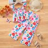 Girls' Fashion Set Summer Children's Casual Floral Print Holiday Top and Pant Set