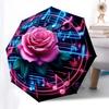 1pc Rose Music Automatic Folding Umbrella, Heavy Duty 8 Rib Iron Frame,  Suitable for Travel, Daily Use, Birthday, Decor Gift  68