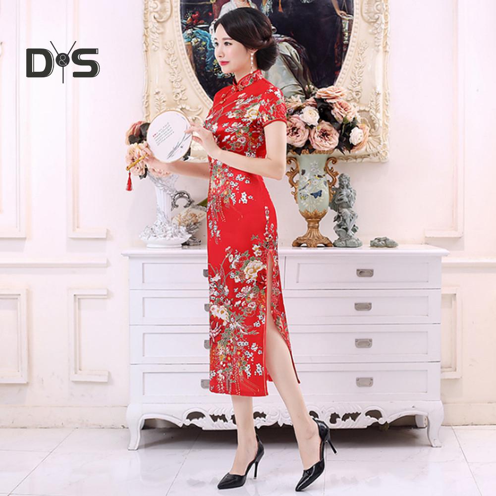 Купить Платье Cheongsam с разрезом и короткими рукавами в китайском ...