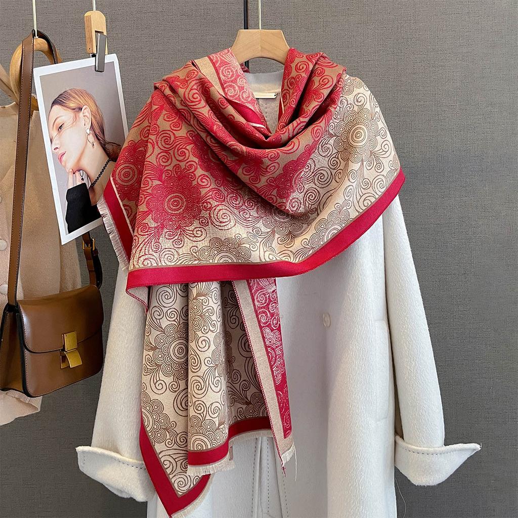 New Retro-style Printed Scarf Multi-color Splicing Contrasting Color Design Autumn Versatile Warm Imitation Cashmere Shawl