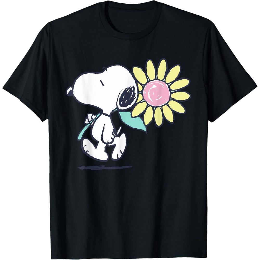 Футболка с рисунком Снупи из Peanuts и розовым цветком ромашки XS чёрный